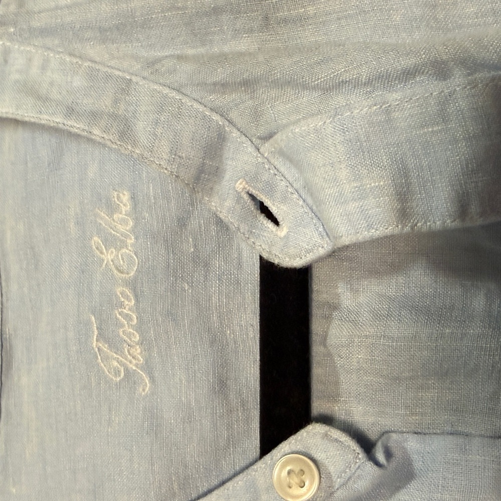 Tasso Elba Men’s Linen Shirt Medium Blue Button Up Casual Long Sleeve - Picture 3 of 7